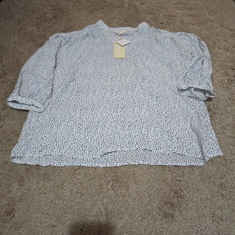 Grand & Greene Blouse Womens XL Speckled Print V-Neck Long Sleeve NWT Shirt